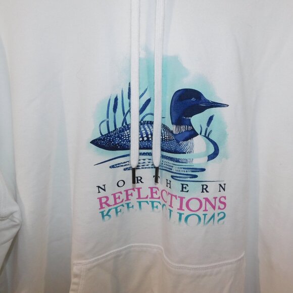 Northern Reflections Womens XL White Hoodie Blue Loon Logo Graphic - Picture 3 of 10